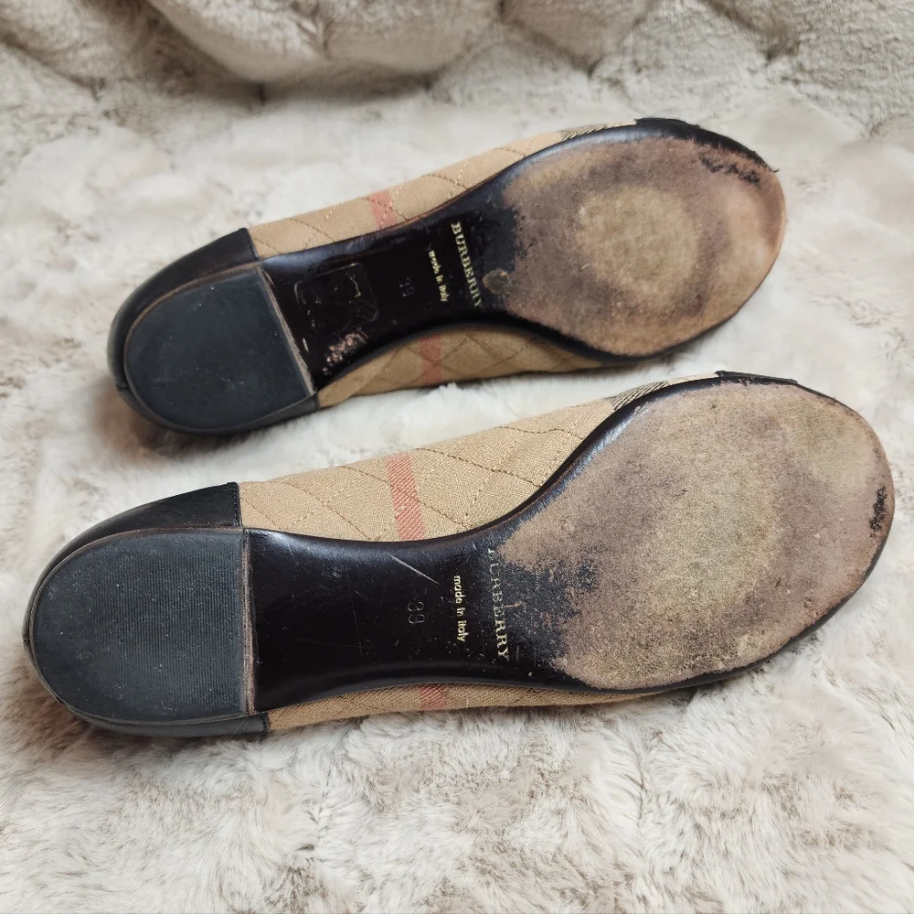 Burberry Beige Quilted Nova Check Canvas Leather Buckle Ballet Flats Shoes EU 39